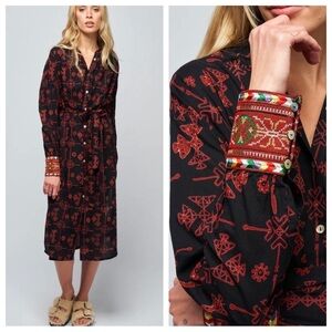 Alix Of Bohemia Shawna Lamu Cotton Button Down Midi Dress Womens Small New